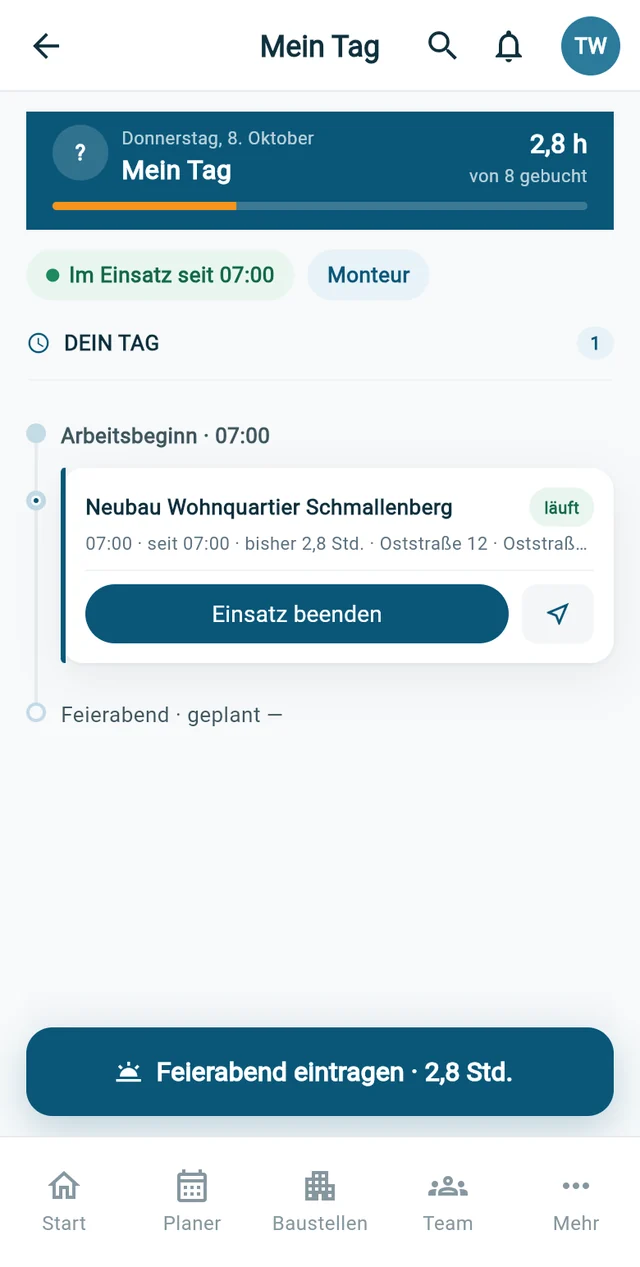 Tecto am Handy: „Mein Tag“ mit laufendem Einsatz